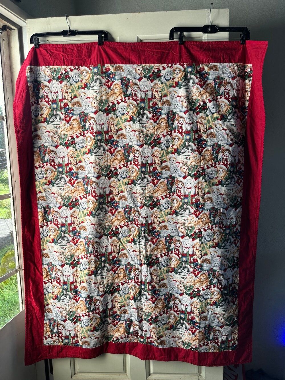 Handmade Holiday Christmas Crazy Cat Lady Lovers Lap Blanket Quilt 48" x 60"